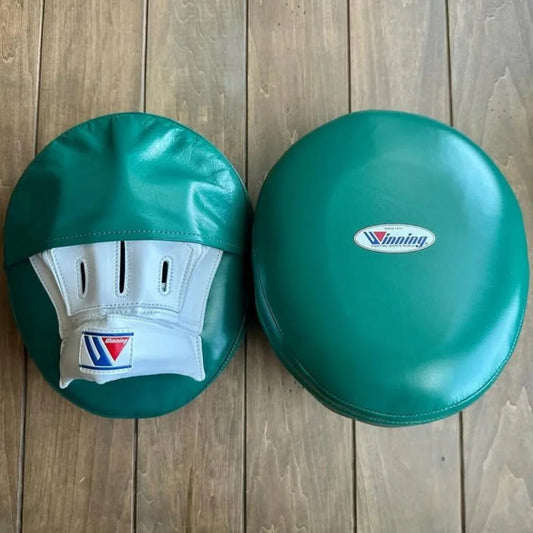 Front Back Winning Green and White Punching Mitts