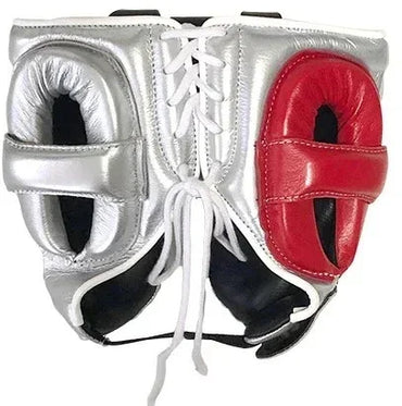 Backside View of Winning Silver/Pink Cheek Protector Boxing Headgear