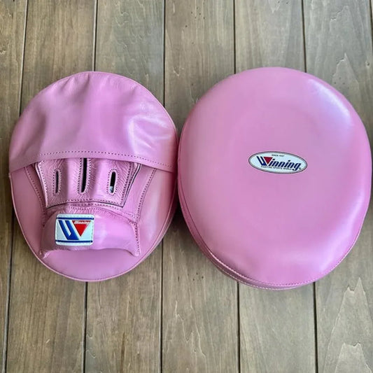 Front back of Custom Boxing Mitts by Winning Pink
