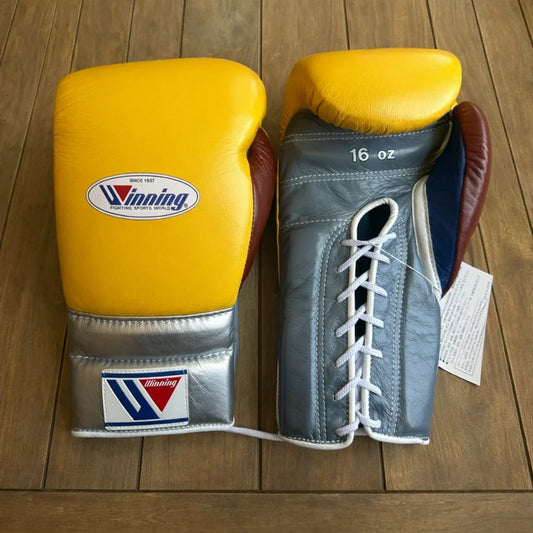 Winning Boxing Gloves | Lace-Up | Yellow/Silver/Brown