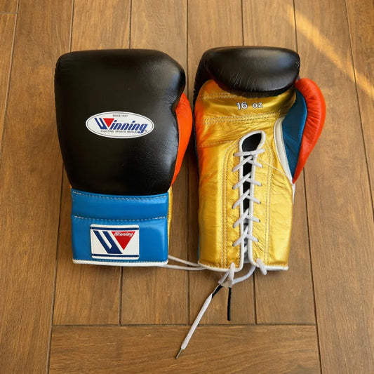 Winning Boxing Gloves | Lace-Up | Black/Gold/Blue/Orange