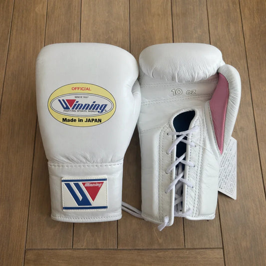 Winning Boxing Gloves | Japanese Logo - Lace-Up | White/Pink