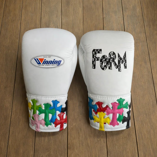 Winning Boxing Gloves | Chrome Heart Style Lace-Up | White