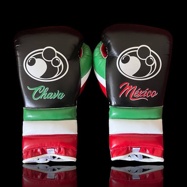 Grant Black/Red/Green/White Leather Boxing Gloves Classic Design Pair Back View
