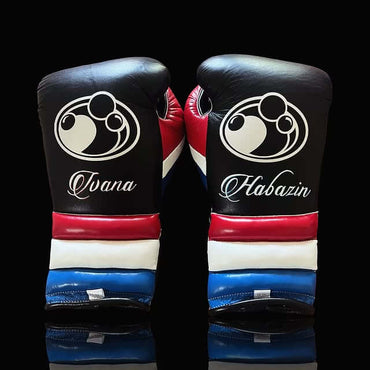 Grant Black/Red/White/Blue Leather Boxing Gloves Custom Fit Training Back View