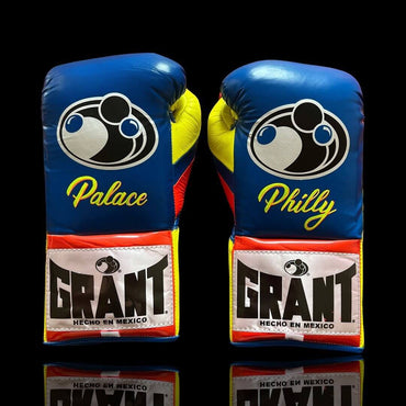 Grant Blue/Yellow/Orange Boxing Gloves Sparring Training Gloves Back View