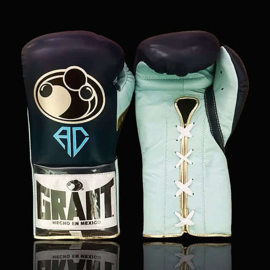 Grant Dark & Mint Blue/Gold Boxing Gloves 14oz Premium Training Gloves