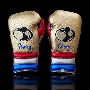 Grant Gold/Red/Blue/Silver Leather Boxing Gloves Custom Fit Training Back View