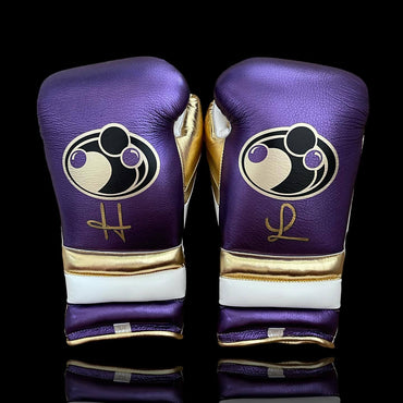 Grant Purple/Gold/White Lace-Up Boxing Gloves Classic Training Gloves Back View