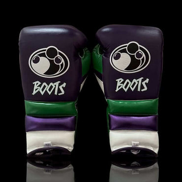 Grant Boxing Set Purple/Green/White Lace-Up Gloves Back View