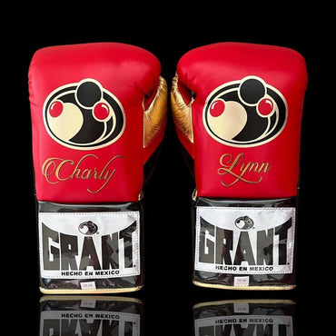 Grant Red/Black/Gold 14oz Boxing Gloves Custom Sparring Gloves Back View