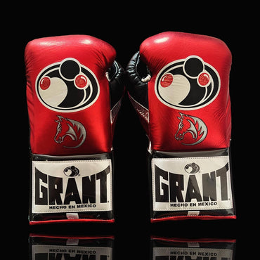 Grant Red/Black/Silver 14oz Boxing Gloves Custom Sparring Glove Back View