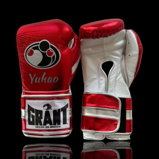 Grant Red/White/Silver Leather Boxing Gloves Custom Fit Training