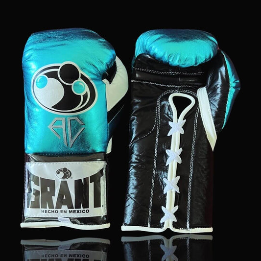 Grant Boxing Gloves Sky-Blue/Black/White 14oz Leather Training Gloves
