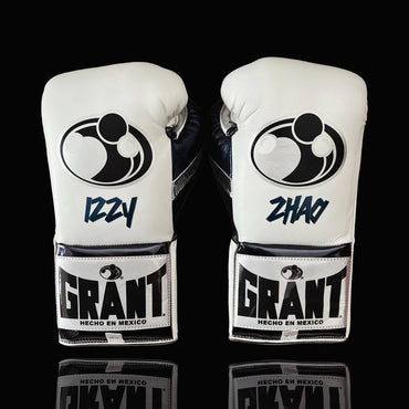 Grant White/Black/Silver Boxing Gloves Sparring Training Gloves Back View
