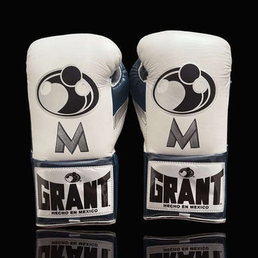 Grant White/Dark-Blue/Silver 14oz Boxing Gloves Custom Sparring Gloves Thumb View