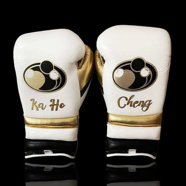 Grant White/Gold/Black Lace-Up Boxing Gloves Close Up Detail Back View