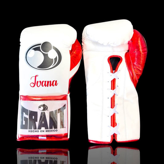 Grant White/Red 14oz Boxing Gloves Custom Sparring Gloves