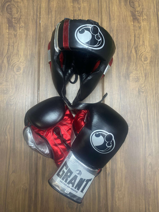 Grant Boxing Sets Black/Red/Silver Gloves and Mitts with Secure Straps