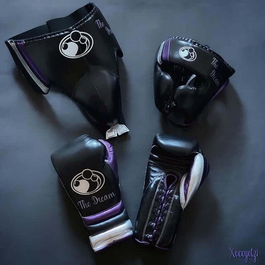 Grant Complete Boxing Set Black/Purple/Silver Gloves Headguard Training Bundle