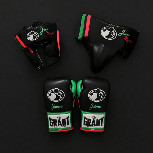 Grant Boxing Set Black/Red/Green 14oz Gloves with Headguard Training Kit