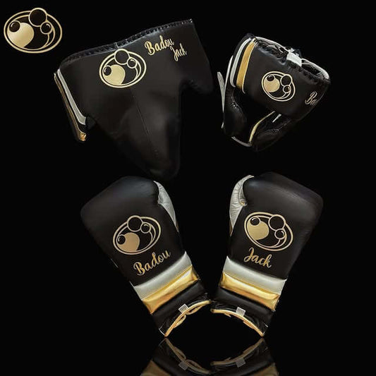 Grant Leather Boxing Set Black/White/Gold Gym Training Kit