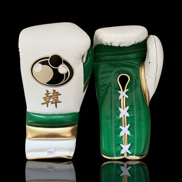 Grant White/Green/Gold Boxing Set Lace-Up Gloves