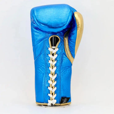 No Boxing No Life Blue & Gold Lace-Up Boxing Gloves Back View