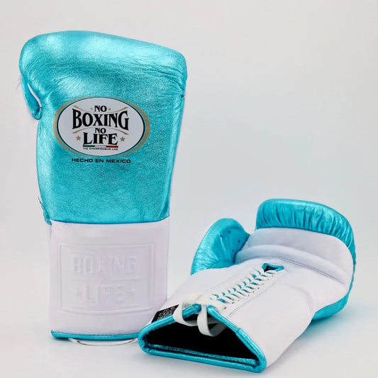 No Boxing No Life Sky Blue & White Lace-Up Boxing Gloves Front Back View