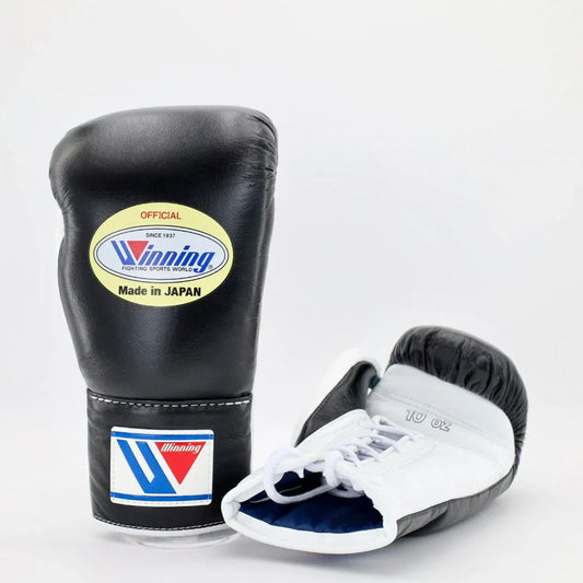 Image of Winning Black/White Boxing Gloves - Lace-Up (Japanese Logo)