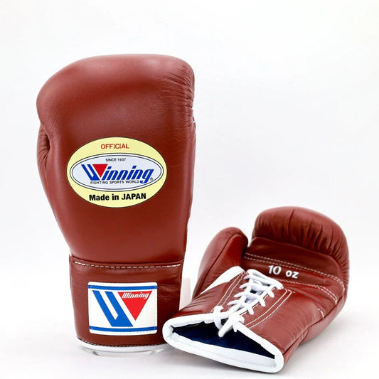 Winning Brown Lace-Up Boxing Gloves Front Back View