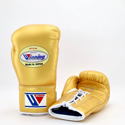 Winning Gold Lace-Up Boxing Gloves Front Back View