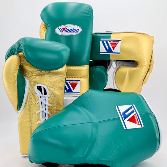 Winning Green & Gold Boxing Gloves Set View