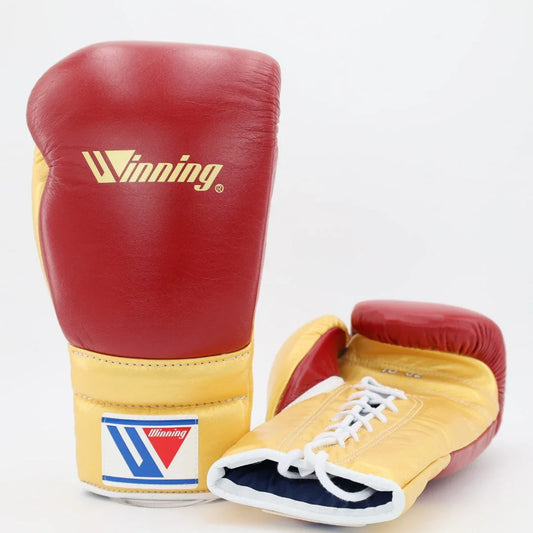 Image of Winning Maroon/Gold Boxing Gloves - Lace-up