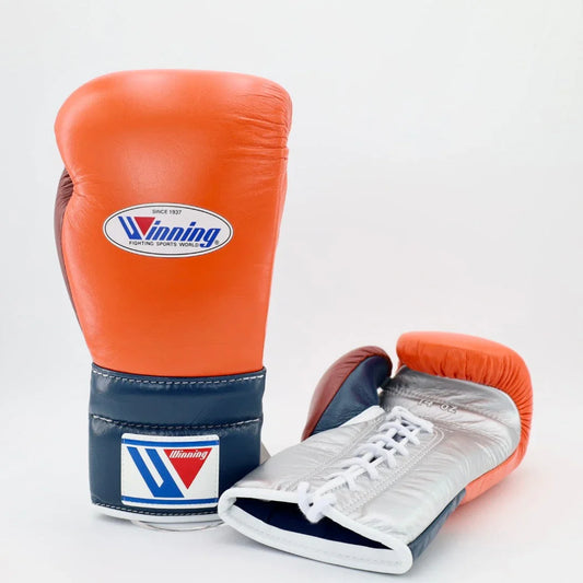 Image of Winning Orange/Blue/Silver Boxing Gloves - Lace-Up