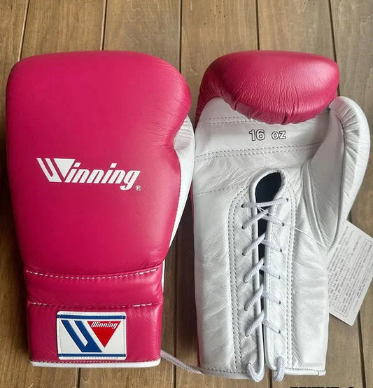 Image of Winning Pink/White Boxing Gloves - Lace-Up/