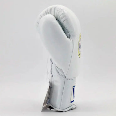 Winning White Lace-Up Boxing Gloves (Japanese Logo) Side View