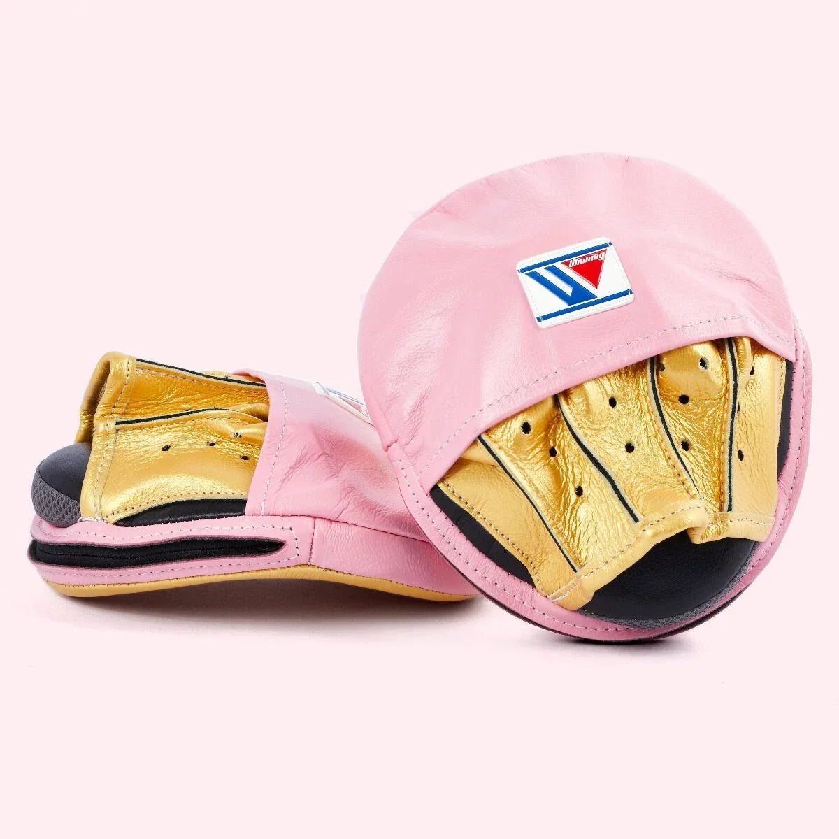 Side View of Winning Pink & Gold Punching Mitts