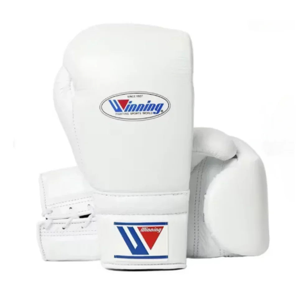 Winning White Lace-Up Boxing Gloves Pair