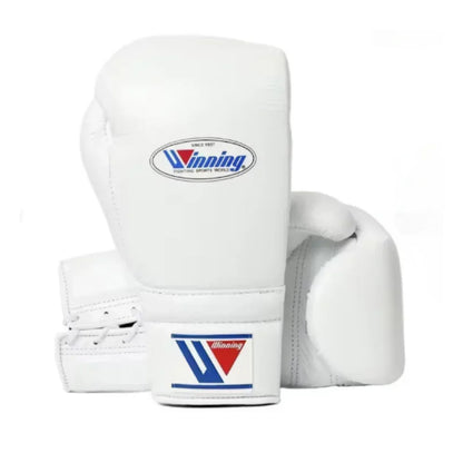 Winning White Lace-Up Boxing Gloves Pair