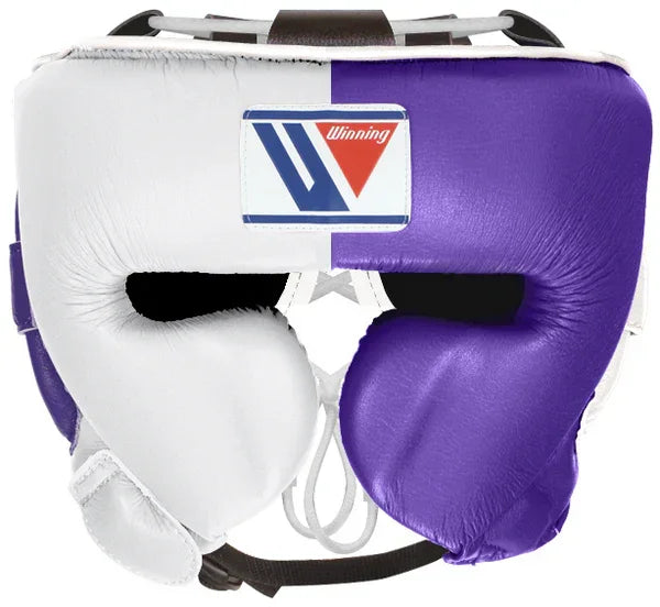 Image for Winning White & Purple Cheek Protector Boxing Headgear.