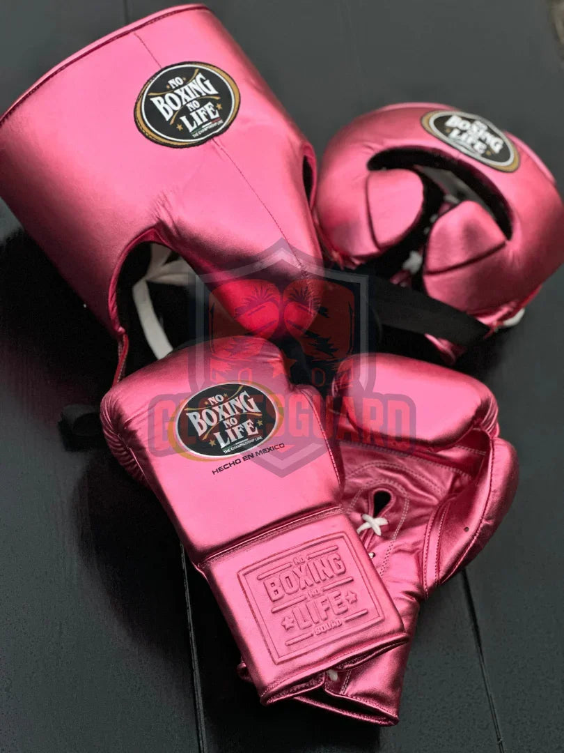 NO BOXING NO LIFE ボクシンググローブ 8oz ピンク No Boxing No Life Pink Boxing Set - Gloves, Headgear, Groin Guard