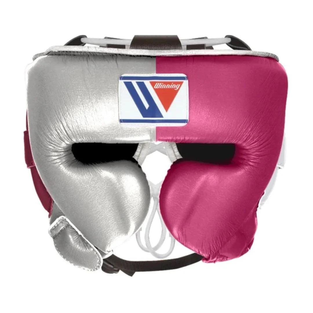 Winning Full View of Silver & Pink Cheek Protector Headgear!