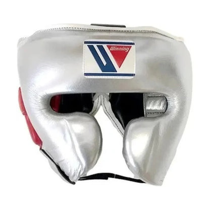 Front View of Winning Silver/Pink Cheek Protector Boxing Headgear
