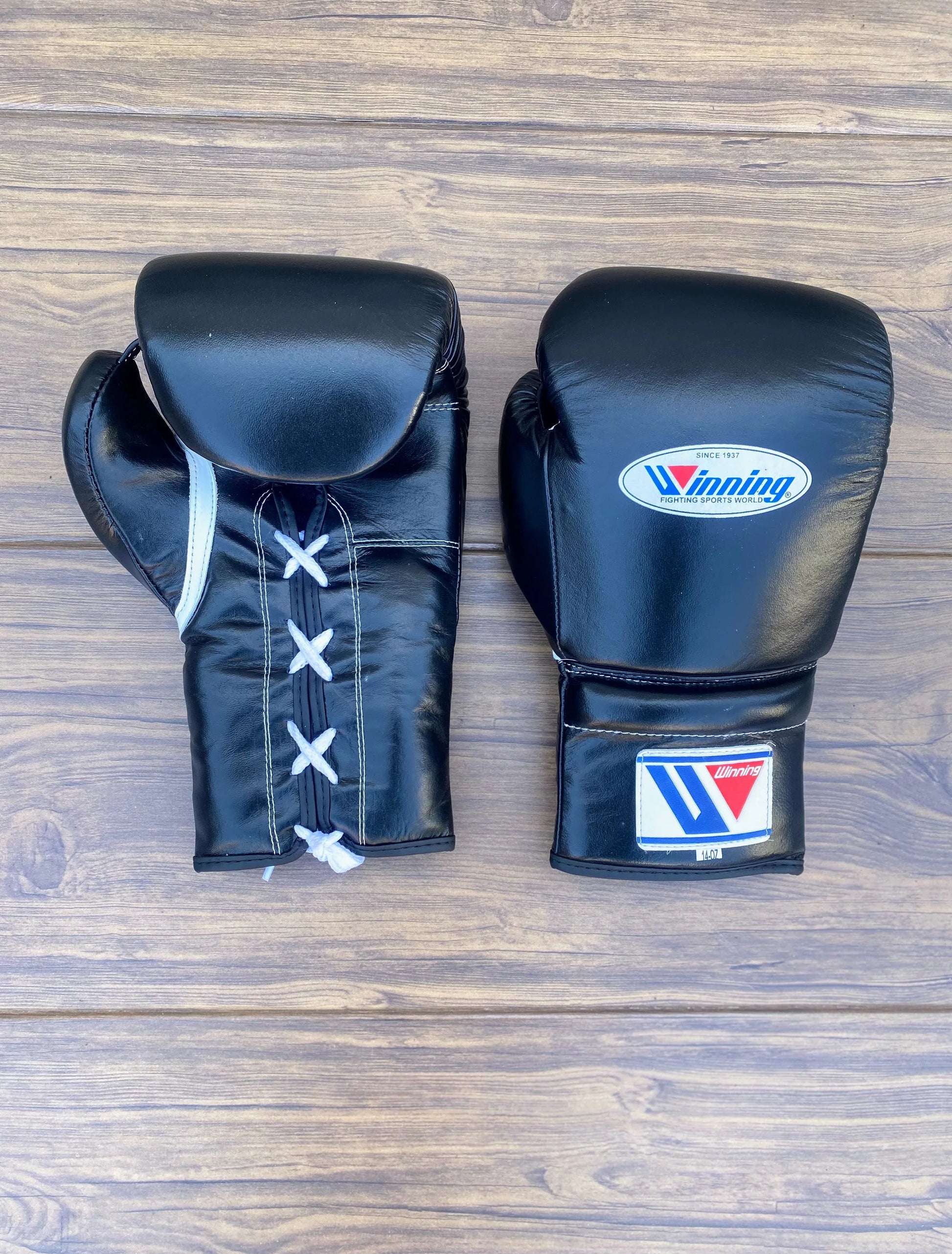 Black Winning Boxing Gloves front and back View