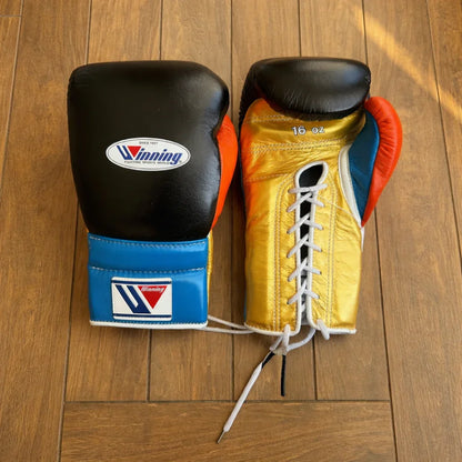 Winning Boxing Gloves  | Lace-Up | Black/Gold/Blue/Orange