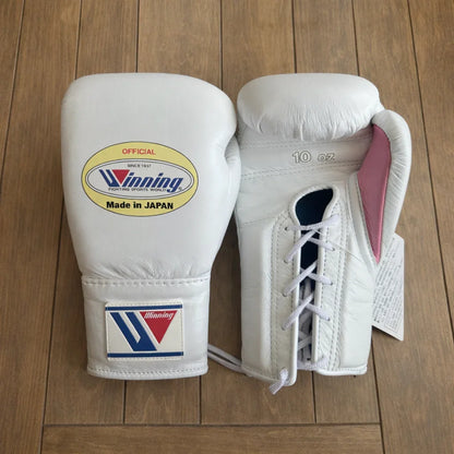 Winning Boxing Gloves  | Japanese Logo - Lace-Up | White/Pink