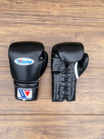 Front and back of Winning Black Boxing Gloves Full Set View