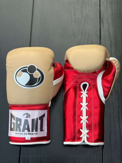 Grant Boxing Gloves Beige/Red/White Padded Leather Gloves Front View