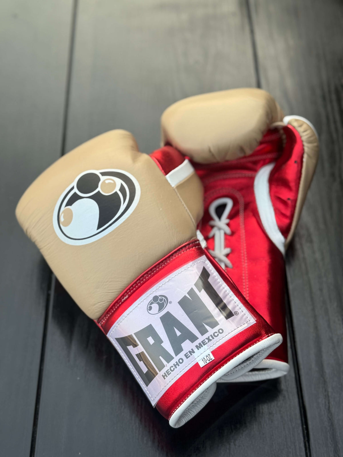Grant Boxing Gloves Beige/Red/White Padded Leather Gloves for Heavy Bag Work